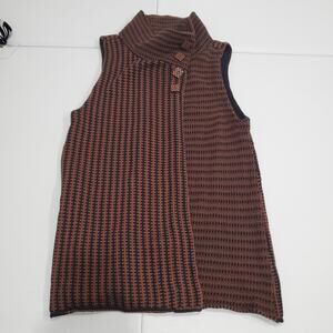 Habitat Sweater Vest Womens Small Brown Black Knit Mock Neck Asym Button Front